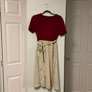 Dark Red and White Leopard Print Dress